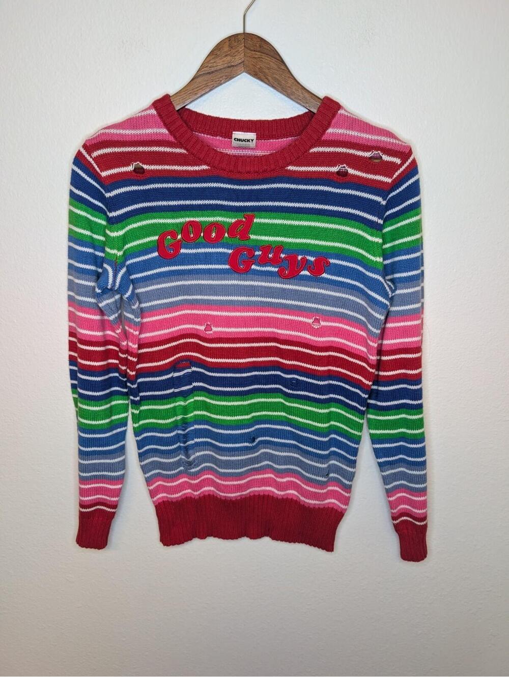 Chucky Good Guys Sweater Youth XL Multicolor Striped Distressed Knit Movie